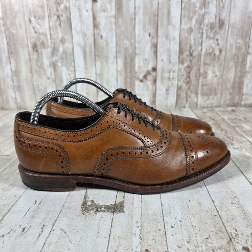 Brooks Brothers Mens Tan Leather Brogue Cap Toe Oxford Shoes 8 D Made in USA